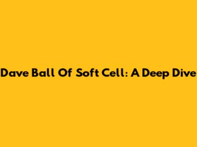 Dave Ball Of Soft Cell: A Deep Dive