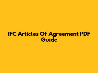 IFC Articles Of Agreement PDF Guide