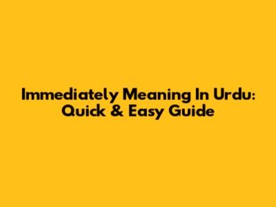 Immediately Meaning In Urdu: Quick & Easy Guide