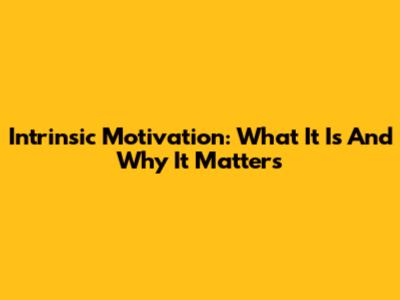Intrinsic Motivation: What It Is And Why It Matters