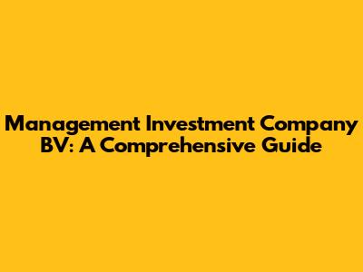 Management Investment Company BV: A Comprehensive Guide