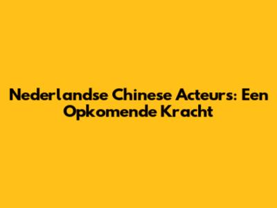 Nederlandse Chinese Acteurs: Een Opkomende Kracht