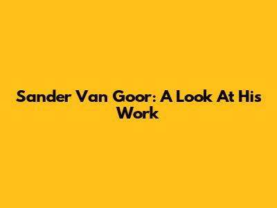 Sander Van Goor: A Look At His Work
