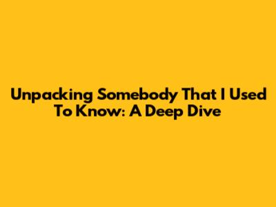 Unpacking 'Somebody That I Used To Know': A Deep Dive